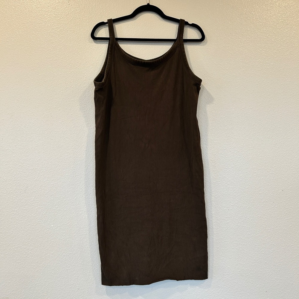 H&M Brown Ribbed Tank Dress Casual Midi Sleeveless Women's Size XL
